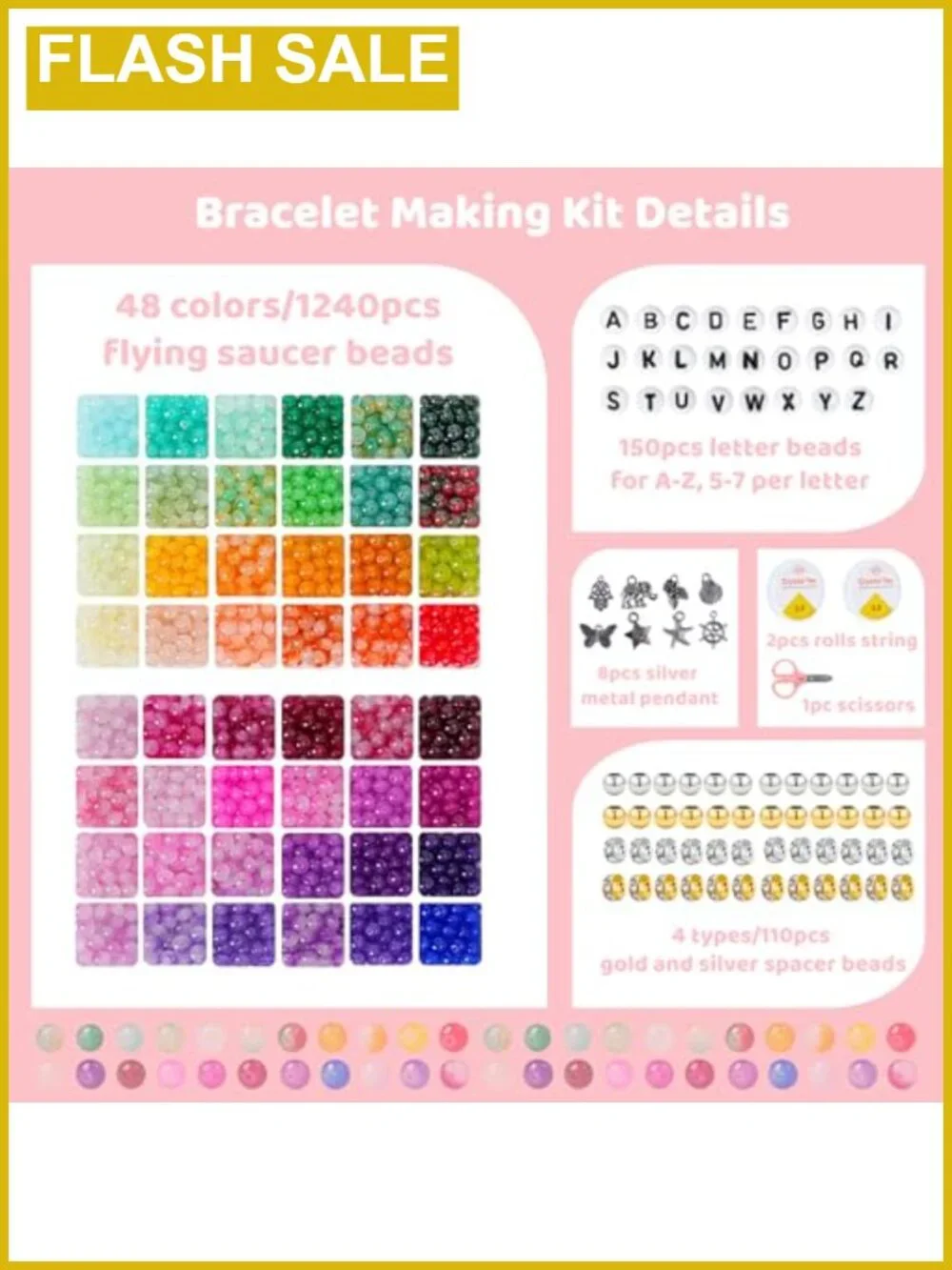 1500pc 5x8mm Glass Beads Jewelry Making Kit Friendship Bracelets DIY Crafts